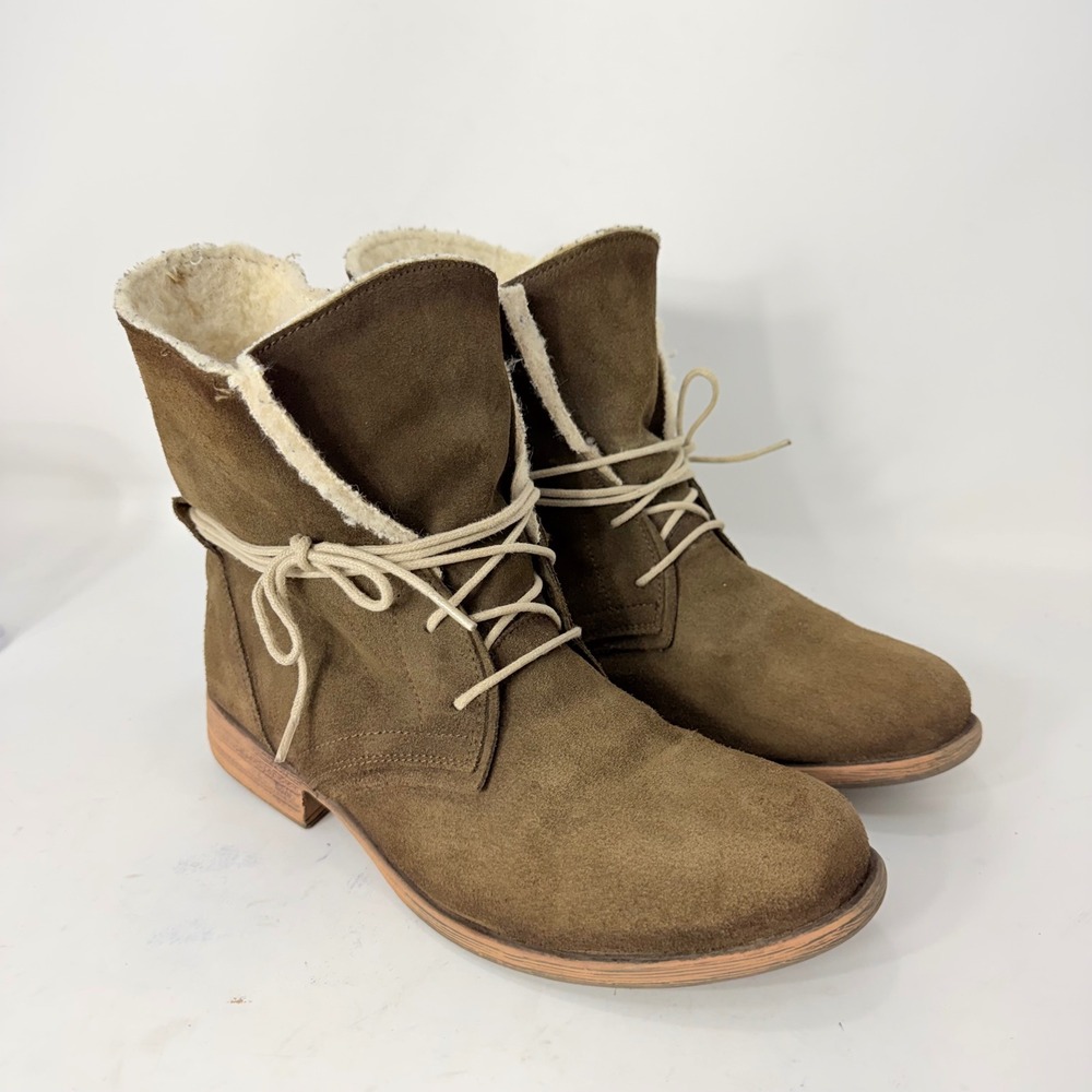 Eric Michael Womens Brown Suede Shearling Lined Lace Up Ankle Boots Size 37